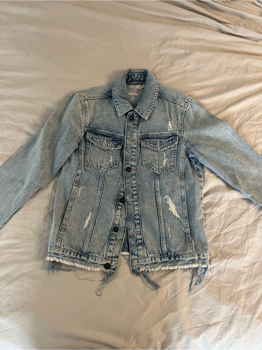 Topman Top Man Light Blue Distressed Denim Jacket - Men's Casual Trucker XS